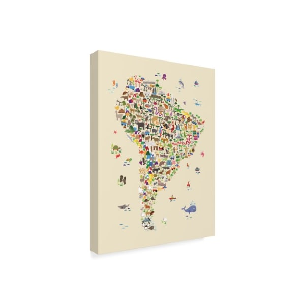 Michael Tompsett 'Animal Map Of South America For Children And Kids Beige' Canvas Art,18x24